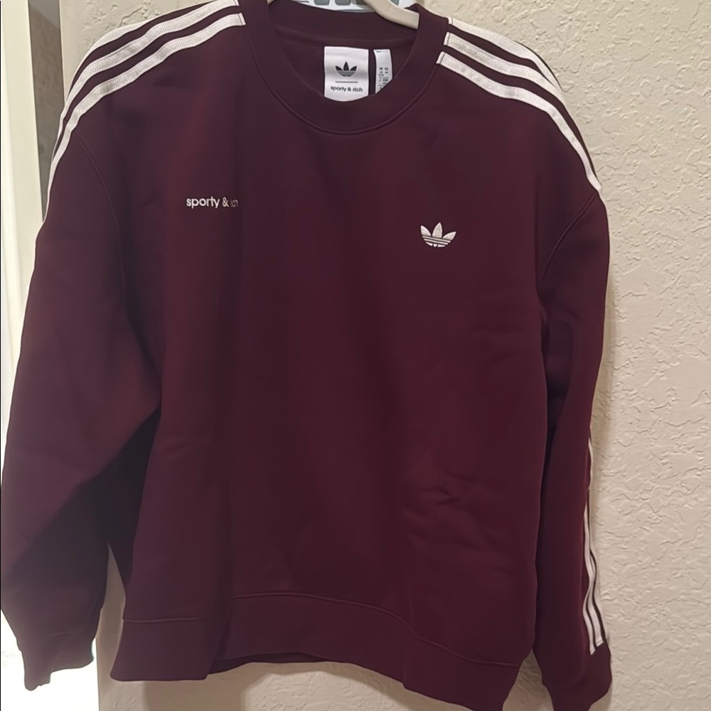Adidas Burgundy Crewneck Sweater with Trefoil Logo